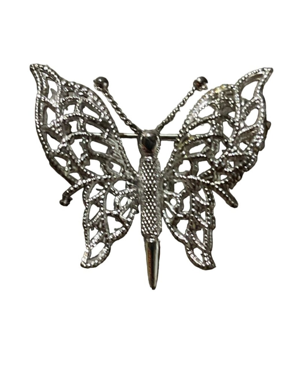 Monet Butterfly Brooch Silver-tone Openwork Filigree Desgin Vintage 1980s